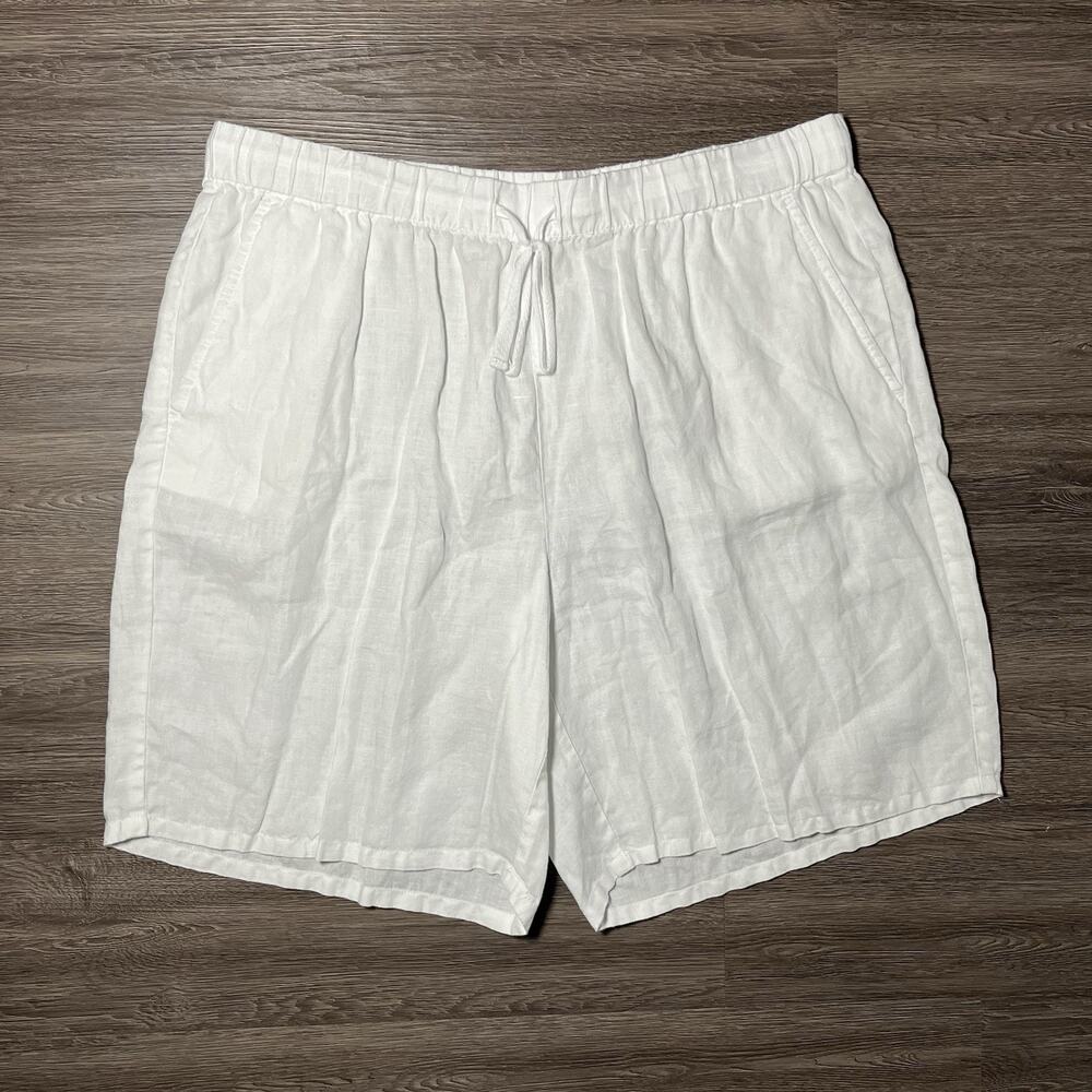 Eileen Fisher Organic Linen Bermuda Shorts Women's XL White Drawstring EUC